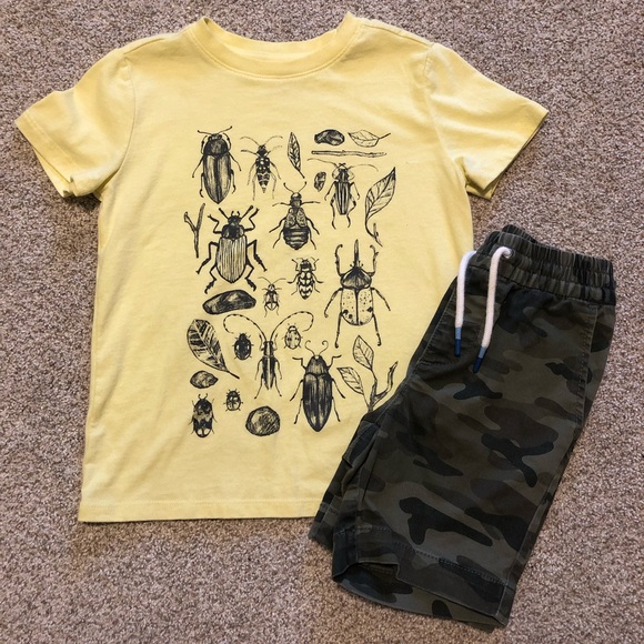 Cat & Jack Other - Cat & Jack size XS yellow bug t-shirt and Gap size XS camo shorts.